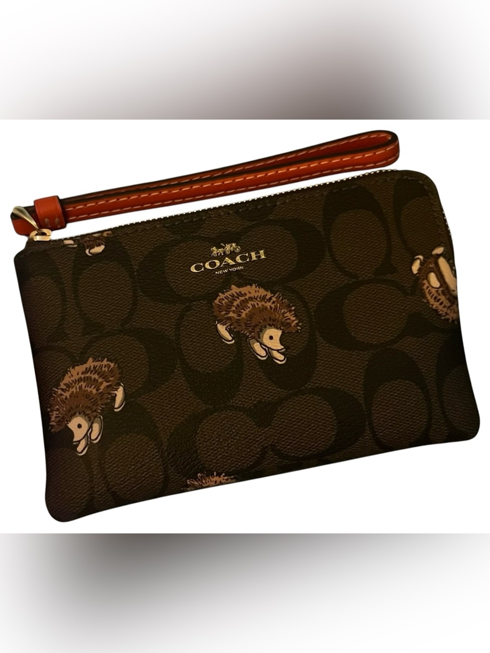 Coach Signature Hedgehog Corner Zip Wristlet, NWOT